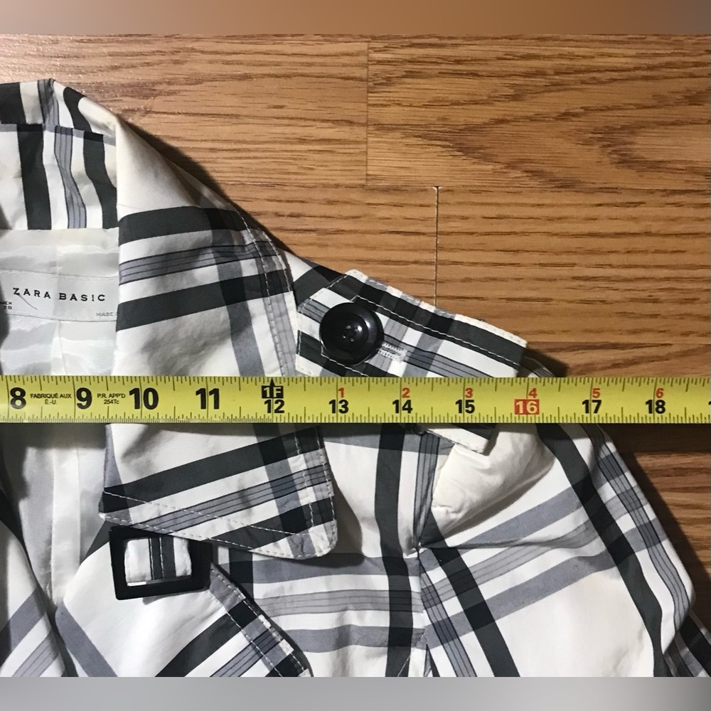 Zara Basic Plaid Pea Coat Medium Lightweight Doub… - image 7